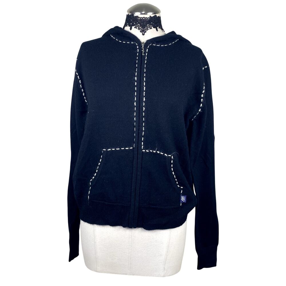 Y2K Fifi Sport Stitching Grunge Goth Emo Alt Full Zip Up Hoodie Filigree Sz L
